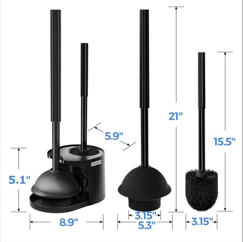 FORASTO 2Pack 2 in 1 Toilet Brush and Plunger Set, Extended Handle Plunger,Toilet Bowl Brush Plunger Set,Bathroom Cleaning Tools,Toilet Brush Plunger Combo,Cleaning Brush,Cleaning Supplies - color: Black