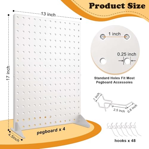 4 Pack Peg Board Display Stand for Vendors with 48 Hooks Metal Tabletop Pegboard Display Stand for Craft Shows 17" X 13" Retail Display Racks For Jewelry Earring Keychain PegBoard Organizer White - color: White 4 Display+48 Hook