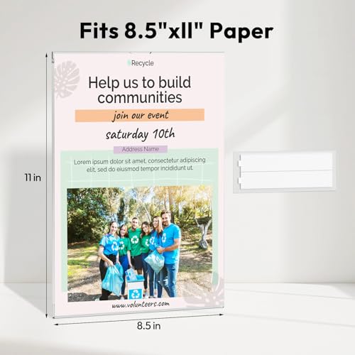 HIIMIEI Acrylic Sign Holder 8.5 x 11 Wall Mount with Paper Fixing Magnet and Double-Sided Tape, No Drilling Required (6 Pack) - Perfect for Office, Home, Store, and Restaurant
