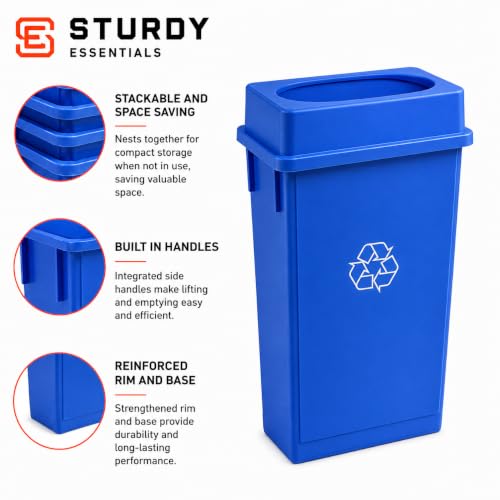 23 Gallon Slim Jim Rectangular Blue Recycling Bin with Swing Lid | 3 PACK - color: Blue Recycling with Lid