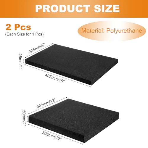 MECCANIXITY 2 Pcs Black Foam Inserts 12"Lx12"Wx2"T & 16"Lx8"Wx1"T - size: 12"Lx12"Wx2"T / 16"Lx8"Wx1"T