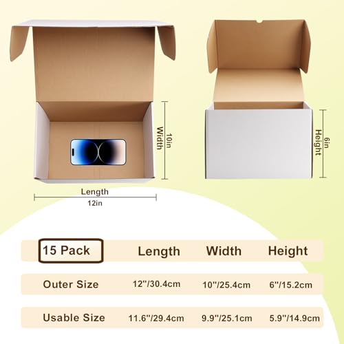 WIFTREY 12x10x6 Shipping Boxes set of 15, 12 x 10 x 6 White Corrugated Cardboard Boxes for Packaging Small Business, Moving, Mailing - color: White 15 Pack, size: 12x10x6