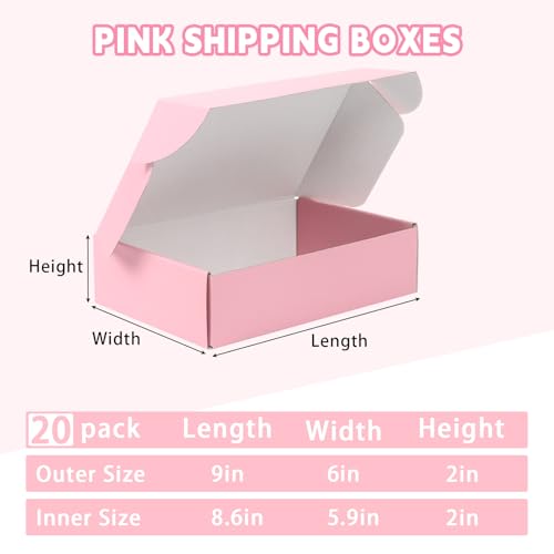 FORBFAN 9x6x2 Inch Pink Shipping Boxes, 30-Pack Mailing Boxes for Small Business, Corrugated Cardboard Box for Shipping, Packaging - color: Pink, size: 9x6x2