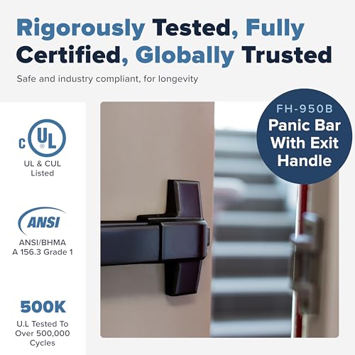 FORTSTRONG Panic Bars for Exit Doors Push Bar Panic Exit Device Commercial Door Push Bar Hardware with Crash Bar Emergency Door Opener Lock Keypad Compatible Heavy Duty - Grade 1 UL & ADA Compliant - color: Black