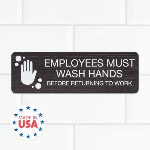 SBLABELS Employees Must Wash Hands Indoor Easy Adhesive Mount Door and Wall Sign for Restaurants and Small Businesses 3" x 9" - Dark Wood - color: Dark Woodgrain, style: Employees Must Wash Hands