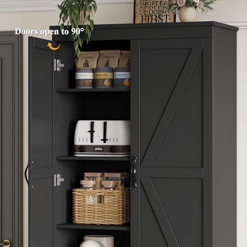 HOSTACK 70" Kitchen Pantry Storage Cabinet, Farmhouse Pantry Cabinet, Black - color: Black