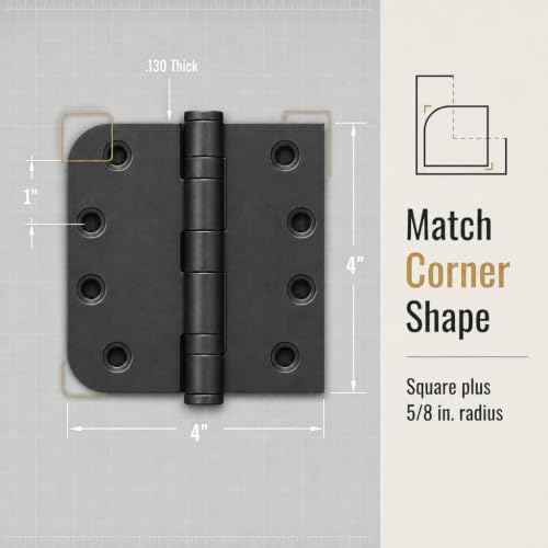 Prime-Line U 1157383 Door Hinge Commercial Smooth Pivot 2 Ball Bearing, 4 in. x 4 in. w/Unilateral Square & 5/8 in. Radius Corners, 4 Holes per Leaf w/Screws, Matte Black Finish, .130 Gauge (3 Pack) - color: Matte Black