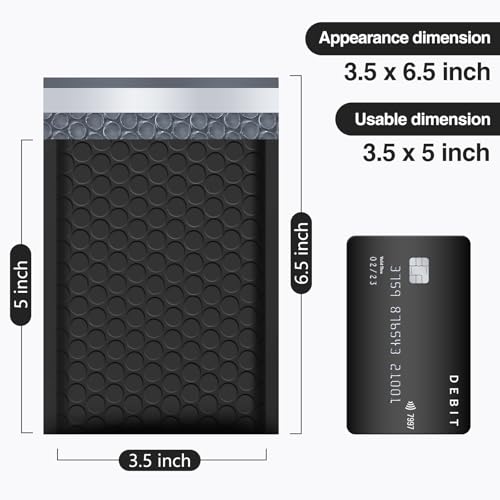 UCGOU Mini Bubble Mailers 3.5x6.5" Padded Black 50 Pack Usable Size 3.5x5" - color: Black, size: 3.5x6.5" 50PC