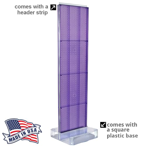 Azar Displays 700770-PUR-6B50 TWO-SIDED PEGBOARD FLOOR DISPLAY NON- REVOLVING ROUND STUDIO BASE. PANEL SIZE: 16" W X 60" H, Purple, (50-Pack 6" Hooks Included)