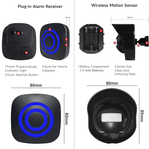 Motion Detector Sensor Alarm, SiegenPro Driveway Alarm Wireless, Home Security Business Motion Sensor Alarm Indoor Outdoor Weatherproof (1 Sensor + 2 Receivers) - color: 2 Receivers and 1 Sensor, style: YF-0258