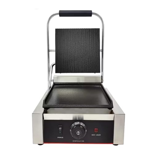Commercial Panini Press With Grooved Grill Sandwich Maker Machine Electric Contact Grill Single (Single Grooved Top&Smooth Bottom) - style: Single Grooved Top&Smooth Bottom