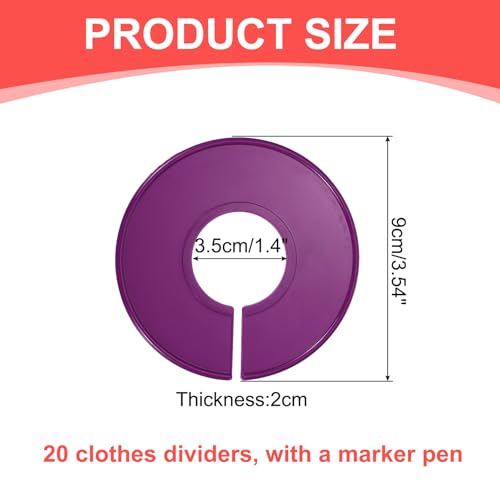 uxcell Clothes Dividers,20 Pack Round Closet Rack Dividers Clothing Rack Size Dividers Blank Labels with Marker Pen Writable & Reusable for Hanging Clothes Sorting Size, Purple - color: Purple