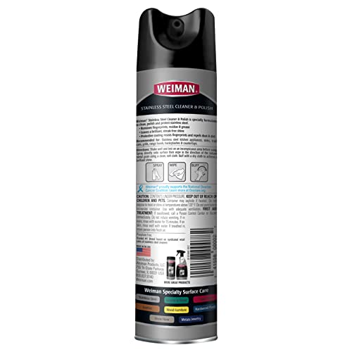 Weiman Stainless Steel Cleaner & Polish Streak-Free Shine - For Refrigerators, Oven, Dishwasher, Stove - 4 Pack Aerosol Spray with Microfiber Cloth Included - size: 34 Ounce (Pack of 2)
