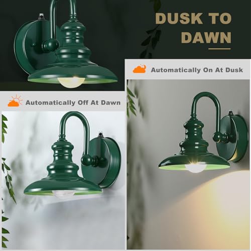 LONEDRUID Dusk to Dawn Sensor Outdoor Gooseneck Barn Light Fixture Green - color: Green