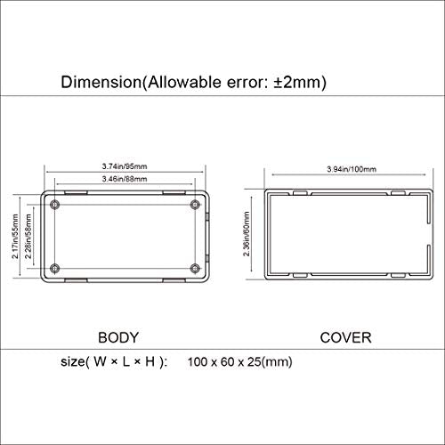 LeMotech 5Pcs ABS Plastic Electrical Project Case Power Junction Box, Project Box Black 3.9 x 2.4 x 1.0 inch (100 x 60 x 25 mm) - size: 3.9" x 2.4" x 1.0"(5pc)