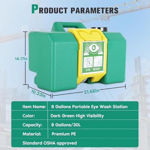 8 Gallon Portable Eyewash Station, Emergency Eye Wash for Construction Site