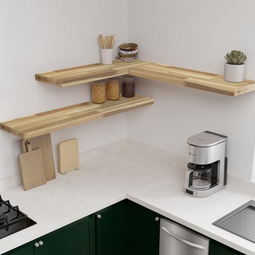 Howizz Acacia Butcher Block Shelf 12" x 6ft x 1.5" Inches, Unfinished Solid Wood Shelf Board, Wooden Plank Board - color: Acacia - Finger Joint - Natural - Unfinished, size: 72"L x 12"W x 1.5"Th
