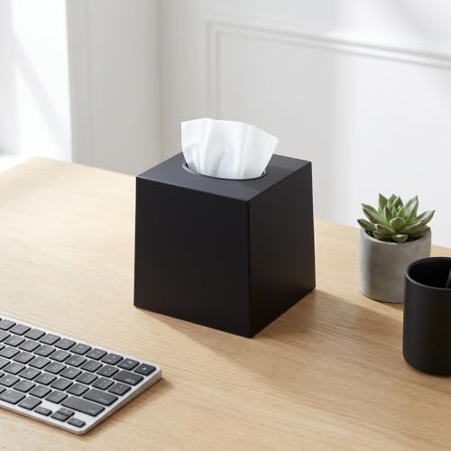 Black Tissue Box Cover – Square Tissue Box Holder for Bathroom Accessories Countertop, Decorative Tissue Cover and Square Cube Holder for Modern Home, Office or Dresser Décor - color: 01 Black, size: 1 Pack