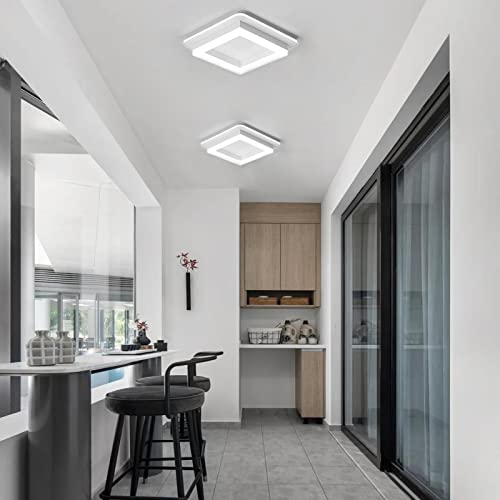 CANEOE 2 Packs Square Flush Mount Ceiling Light, 6000K Modern LED Ceiling Light Fixture, Minimalist Hallway Lighting Fixture Ceiling Lamp for Hallway Entryway Bedroom Balcony (White) - color: White, size: 2 Packs
