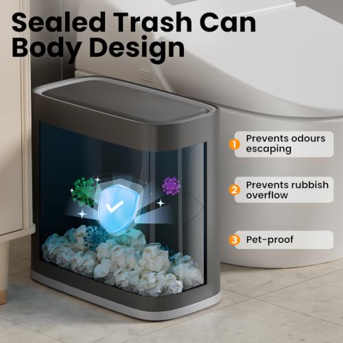 2.6 Gallon Small Slim Bathroom Trash Can with Lid, Dog Proof Garbage Can - color: Grey, size: 10L/2.6Gal