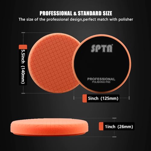 SPTA T40 Orange Medium-Cut Foam Polishing Pads, 3Pcs 5.5 Inch Face for 5 Inch 125mm Backing Plate Compound Buffing Sponge Pads for Car Buffer Polisher Compounding, Polishing and Waxing -FPTSS5O-3 - color: 3Pcs Orange T60 Light Cut, size: 5.5inch