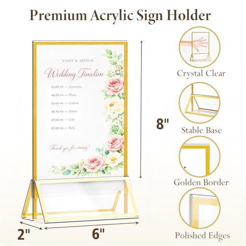 6"x8" Clear Acrylic Tabletop Sign Holder with Gold Frame, 6 Pack - size: 6"× 8"-6 Pack