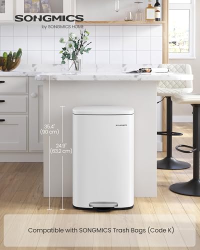 SONGMICS 13 Gallon (50 L) Trash Can, Stainless Steel, Step-On Pedal - color: White, size: 13 Gal.