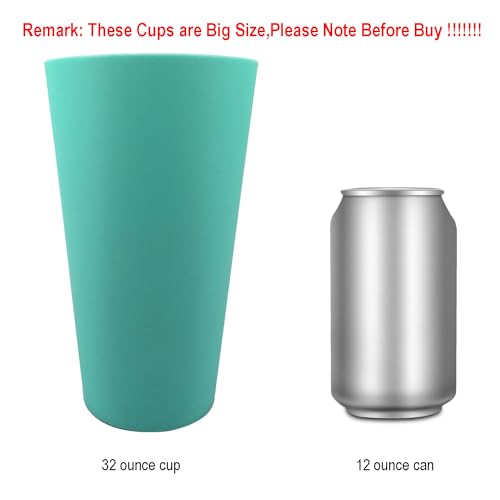 32 oz Plastic Cups Reusable set of 12, Large Plastic Tumbler Bright - color: Bright