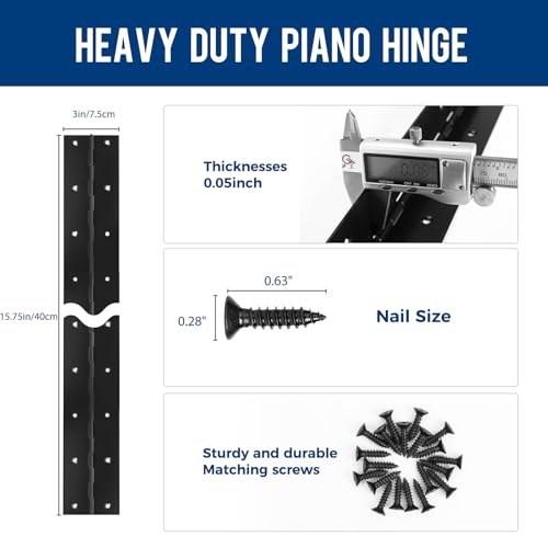 2PCS Black Piano Hinge 16 Inch x 3 Inch - color: Black, size: 16" Long x 3" Overall Width