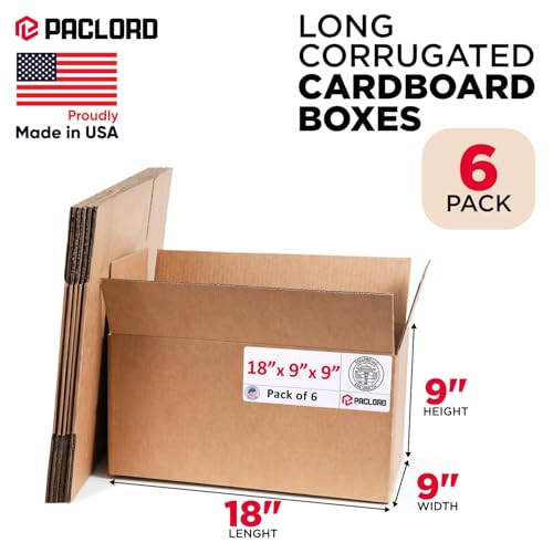 Long Cardboard Boxes 18"L x 9"W x 9"H (Pack of 6) - USA-Made Packing Boxes for Moving, Shipping, or Storage - USPS, UPS, FedEx Approved - Professional Packing Supplies for Moving - color: Pack of 6, size: Long 18x9x9"