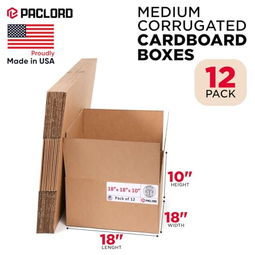 Large Moving Cardboard Boxes 18"L x 18"W x 10"H (Pack of 12) - USA-Made Packing Boxes for Moving, Shipping, or Storage - USPS, UPS, FedEx Approved - Professional Packing Supplies - color: Pack of 12, size: Large 18x18x10"