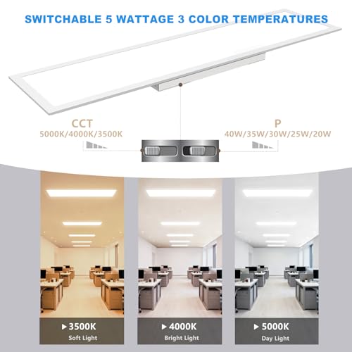 1x4 LED Panel Light,6000 LM,Selectable 3CCT,0-10V Dimmable,2Pack - size: 1x4-2Pack