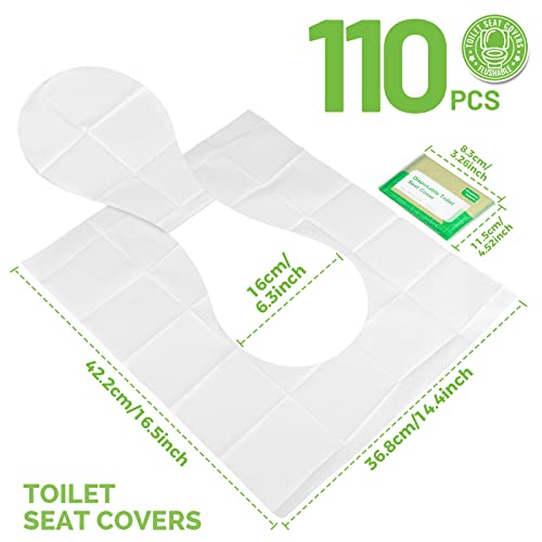 YGDZ Toilet Seat Covers Disposable, 110pcs Flushable Travel Disposable Toilet Seat Covers for Adults Kids Potty Training, Travel Essential Accessories for Airplane, Road Trips, Camping - size: A-Normal Size
