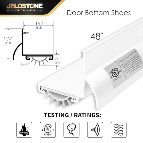 48'' L-Shaped Door Bottom Shoes with Rain Drip(White Powder Coated) - Fire Rated - Heavy Duty Aluminum with Flex-V Vinyl Seal Insert, Weatherproof & Soundproof for Exterior Doors, JS-210DV - color: White Powder Coated, size: 48''