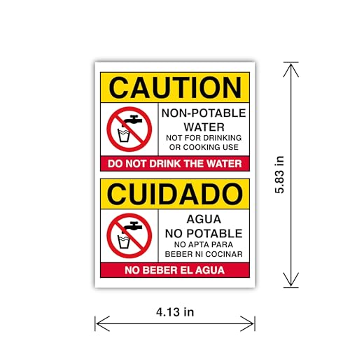 10-Pack Non-Potable Water Labels – Safety Warning Polypropylene Glossy-Laminated Stickers and Decals (4.13" x 5.83") for Indoor and Outdoor Use