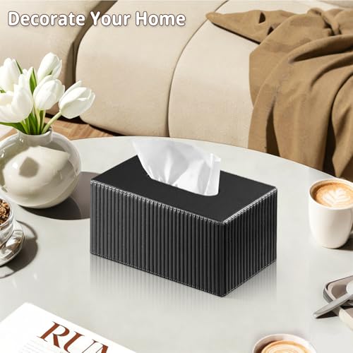 PUSU Extra Large Rectangular PU Leather Tissue Box Cover,Tissues Holder - color: Black