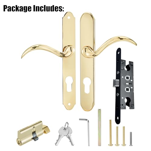 HauSun Storm Door Handle Set Replacement Kit with 2 Point Mortise Lock and Key,Security Door Keyed Lever Handle Fits for Pella or Larson Storm Door (Polished Gold) - color: Polished Gold