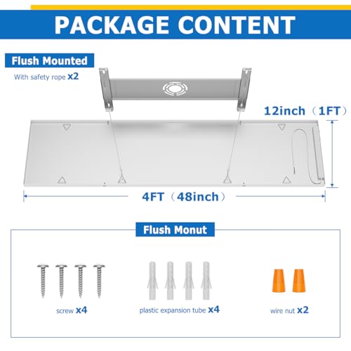 Allsmartlife 1x4FT LED Flat Panel Light Surface Mount, 24W/30W/40W, 4980LM Dimmable 5CCT 3000K-6000K, Edge-Lit Troffer Ceiling Light Fixture for Kitchen, White 2-Pack