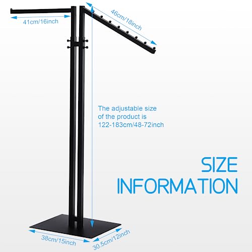 Ripeng 2 Way Clothing Rack with Straight and Slant Arms Heavy Duty Clothes Garment Rack for Retail Restaurants Storage Display, Adjustable from 48 Inch to 72 Inch(Black) - color: Black