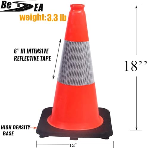 (360 Pack Pallet) BESEA 18 Inch Orange PVC Traffic Cones with Black Base, High-Visibility Reflective Parking Cones, Durable Construction Safety Cones for Roads, Worksites, and Parking Areas - size: 18"(360 cones)