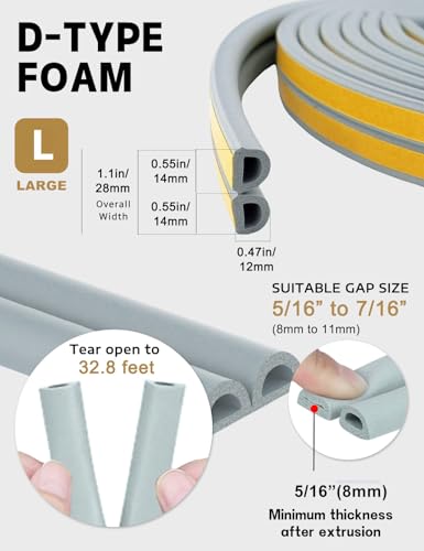 Weather Stripping Door Seal Strip,D Shaped Weatherstripping for Door Frame - color: Gray, size: L ( 9/16"W × 15/32"T)