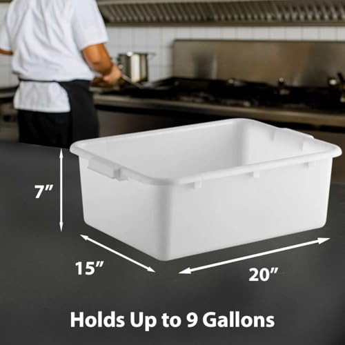 6-Pack 20" x 15" x 7" Commercial Bus Tub/Bus Box - 9 Gallons with Lid - Heavy-Duty Polypropylene Dish Box for Restaurants, Kitchens, and Foodservice - Stackable and Freezer-Safe - White - color: White, size: 9 Gallons with Lid