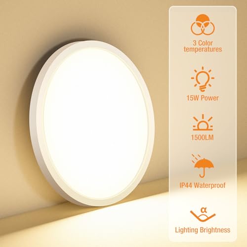2PACK LED Flush Mount Ceiling Light Fixture, 3000K-4000K-6500K & 100W Equivalent Modern Kitchen Recessed Ceiling Lamp 15W 1500Lm 7.5 Inch Closet Round Surface for Bathroom Laundry Bedroom Hallway - color: White, size: 7.5Inch-2Pack