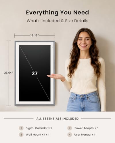 Apolosign 27-inch Digital Calendar & Smart Family Wall Planner, No Subscription, Shared Touchscreen Display with Calendar Sync, Chore Charts & Family Scheduling Hub, Wall Mount Included (Gray) - color: Gray