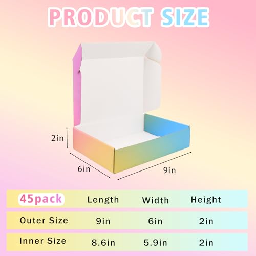 Shipping Boxes for Packaging 9x6x2", 45 Pack Colorful Corrugated Cardboard Boxes, Paper Mailing Boxes for Small Business - color: Colorful, size: 9x6x2 45 Pack