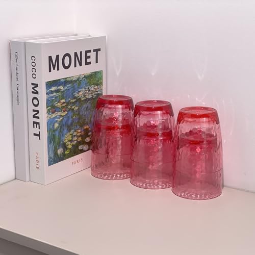 15-Ounce Plastic Tumblers (Set of 6), Reusable Plastic Mugs, BPA-Free Acrylic to Drink Mugs, Shatter Resistant, Textured Interior, Dishwasher Safe (Red, 15 Ounce) - color: Red, size: 15 Ounce
