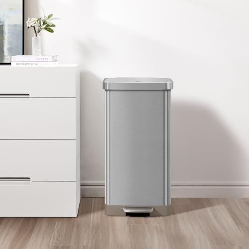 EKO Hudson Matte Stainless 75 Liter/20 Gallon Step Trash Can with Rear Trash Bag Storage Compartment - color: Matte Stainless, size: 75L