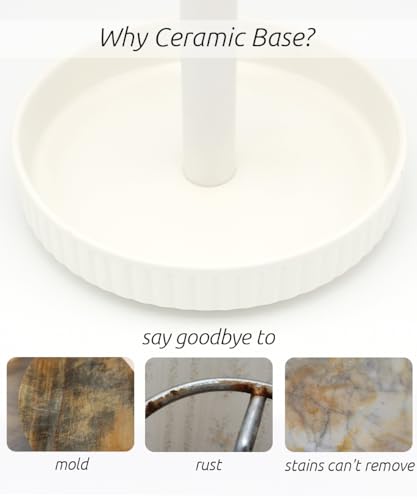 Paper Towel Holder Countertop,Ceramic Base,Fits Double to Family Rolls,A - color: Chic White