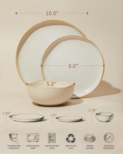 Pokini Stoneware Dinnerware Sets for 6, 18Pcs Ceramic Plates and Bowls Sets - color: Yellow White, size: Set (18pcs)
