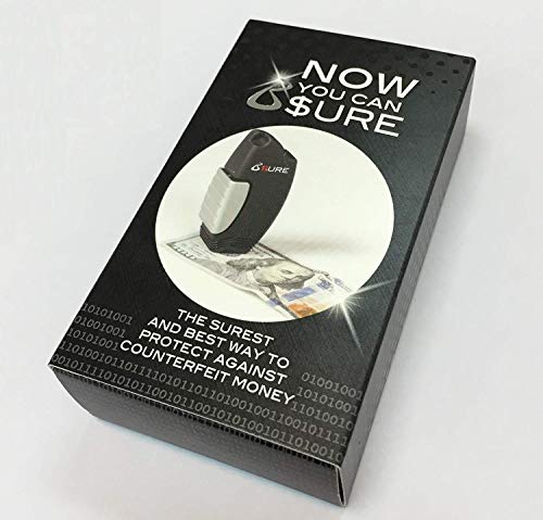 B$URE Portable Counterfeit Bill Detector - Pocket Size Fake Money Detector Perfect for Small Businesses and Restaurants – Gives Reliable Protection Against Fraud
